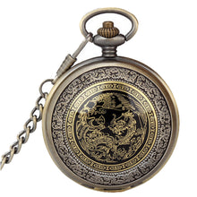 Fashion Retro Vintage Bronze Quartz Pendant Necklace Pierced Dragon Phoenix Pocket Watch Gift Fast Shipping EF8