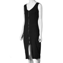 Fashion Sexy Zipper Design Dress Sheath Bodycon Slim Package Hip Vestidos Simple Solid Midi Dresses Plus Size EF8