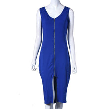 Fashion Sexy Zipper Design Dress Sheath Bodycon Slim Package Hip Vestidos Simple Solid Midi Dresses Plus Size EF8