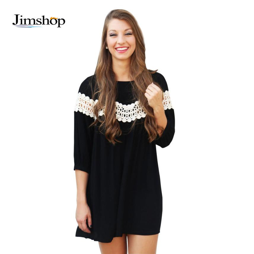 Fashion Women Lace Loose Dress Style Casual Three Quarter Dresses Comfortable Chiffon Short Dress EF8
