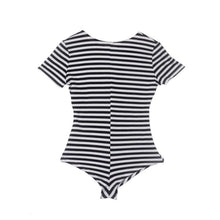 Fashion Women Sexy Jumpsuit Deep V Neck Striped Zip Up Bodysuit Tights Bodycon Rompers Short Jumpsuit Playsuit EF8