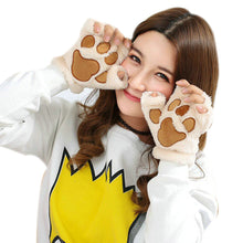 Girl Women Plush Plus Velvet Thickening Half-finger Flip Keep Warm Cute kitty Mittens Fingerless Glove For Women EF8