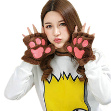 Girl Women Plush Plus Velvet Thickening Half-finger Flip Keep Warm Cute kitty Mittens Fingerless Glove For Women EF8