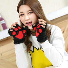 Girl Women Plush Plus Velvet Thickening Half-finger Flip Keep Warm Cute kitty Mittens Fingerless Glove For Women EF8