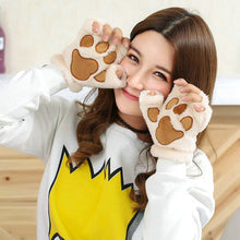 Girl Women Plush Plus Velvet Thickening Half-finger Flip Keep Warm Cute kitty Mittens Fingerless Glove For Women EF8