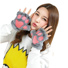 Girl Women Plush Plus Velvet Thickening Half-finger Flip Keep Warm Cute kitty Mittens Fingerless Glove For Women EF8