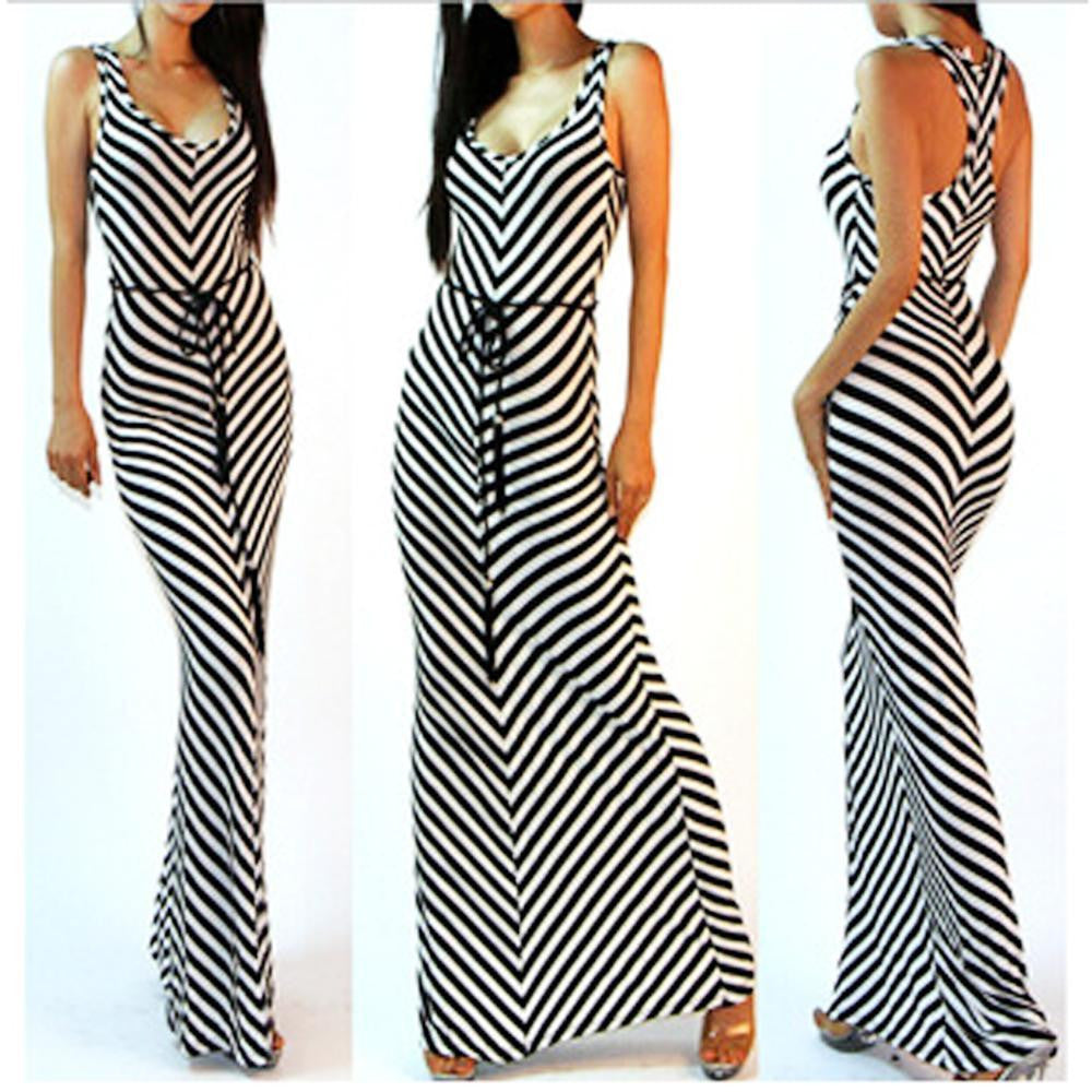 Dress Women Stripe Sundress V-neck Casual Fit Long Dress party vestidos femininos dresses plus size EF8