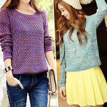 Lovely Sweet Sweaters Tops Women Long Sleeve O-Neck Thin Knitted Pullovers Sweaters Women Purple Green Free Size EF8
