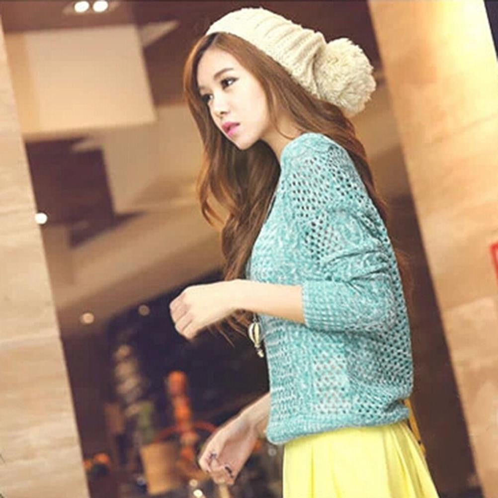 Lovely Sweet Sweaters Tops Women Long Sleeve O-Neck Thin Knitted Pullovers Sweaters Women Purple Green Free Size EF8