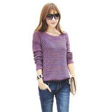 Lovely Sweet Sweaters Tops Women Long Sleeve O-Neck Thin Knitted Pullovers Sweaters Women Purple Green Free Size EF8