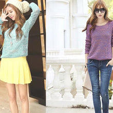 Lovely Sweet Sweaters Tops Women Long Sleeve O-Neck Thin Knitted Pullovers Sweaters Women Purple Green Free Size EF8
