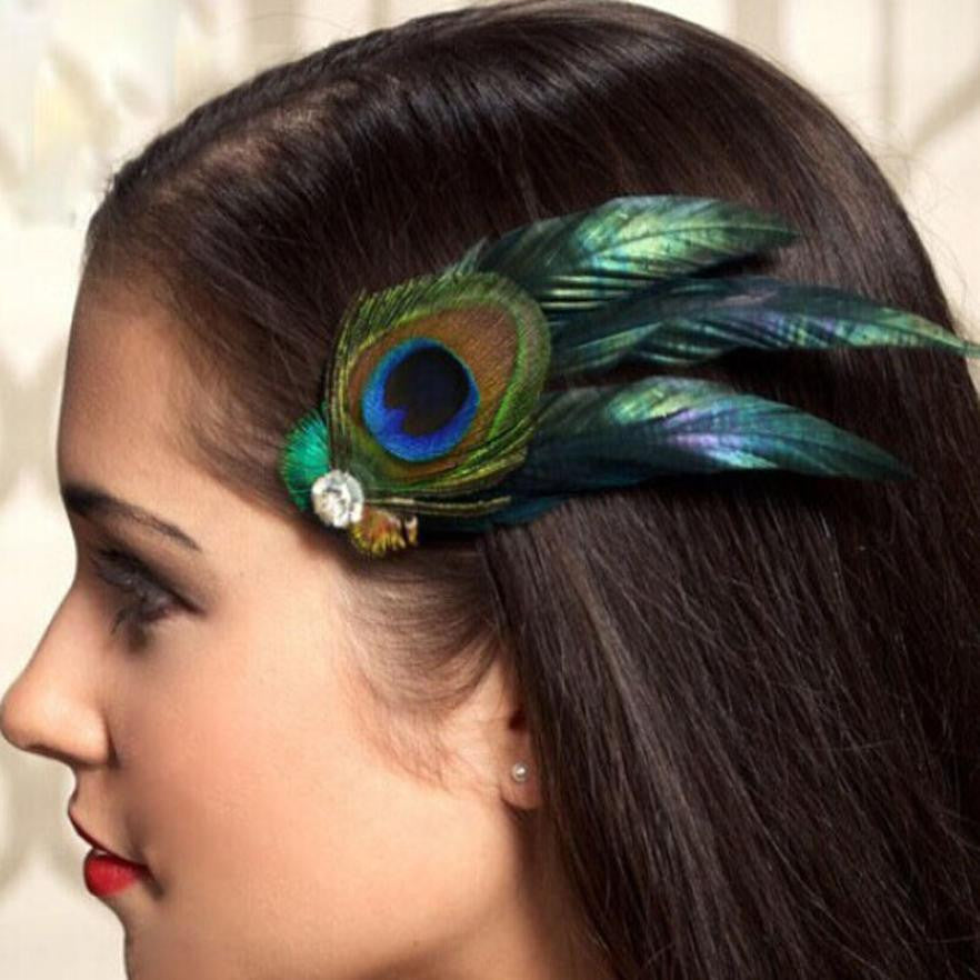 Peacock Feather Rhinestones Bridal Wedding Hair Clip Pin Head Hairpin EF8