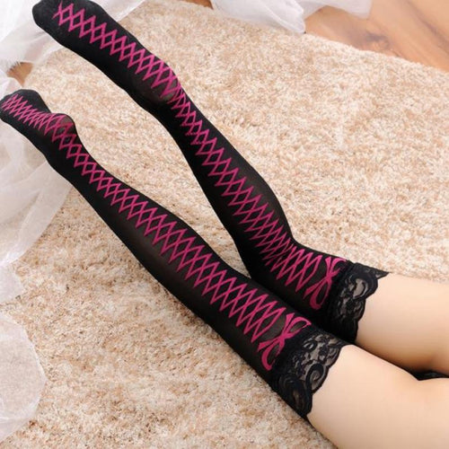 Retro Women Bind StockingsSexy Fack Bind Bundled Cross Hollow Out Thigh-High Stockings Nightclub Pantyhose for Gift EF8