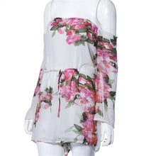 Sexy Floral Printed Off-Shoulder Long Sleeved Chiffon Jumpsuit Women Crop Top Playsuit Party Rompers Womens Jumpsuit EF8