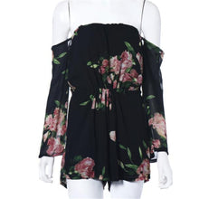 Sexy Floral Printed Off-Shoulder Long Sleeved Chiffon Jumpsuit Women Crop Top Playsuit Party Rompers Womens Jumpsuit EF8