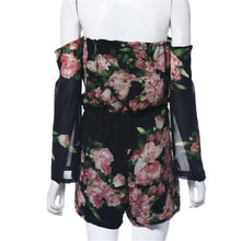 Sexy Floral Printed Off-Shoulder Long Sleeved Chiffon Jumpsuit Women Crop Top Playsuit Party Rompers Womens Jumpsuit EF8