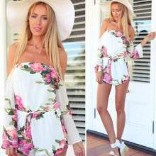 Sexy Floral Printed Off-Shoulder Long Sleeved Chiffon Jumpsuit Women Crop Top Playsuit Party Rompers Womens Jumpsuit EF8
