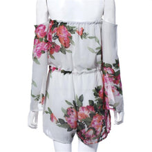 Sexy Floral Printed Off-Shoulder Long Sleeved Chiffon Jumpsuit Women Crop Top Playsuit Party Rompers Womens Jumpsuit EF8