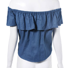 Sexy Off Shoulder Design Women Cotton Denim Shirt Top y camisas mujer vetement femme EF8