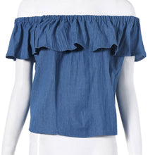 Sexy Off Shoulder Design Women Cotton Denim Shirt Top y camisas mujer vetement femme EF8