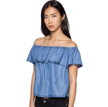 Sexy Off Shoulder Design Women Cotton Denim Shirt Top y camisas mujer vetement femme EF8