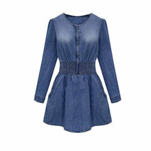 Fashion Women Long Sleeve Vestidos Jeans Denim Slim Casual Dress Plus Size Bowknot Belt EF8