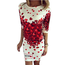 Fashion Dress Women Casual Heart Lovely Printing Dresses elegant Short Sleeve Round Neck Vestidos De Festa Dress EF8