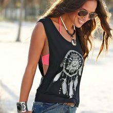 Fashion t shirt Sexy Women Dreamcatcher Printed Sleeveless Tops Crop Tank VShirt Tee Femininas Blusas EF8