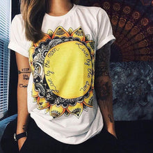 Fashion Women Casual T-shirt Sunflower Letter Printed Short Sleeve TopsWhite Tees roupas femininas EF8