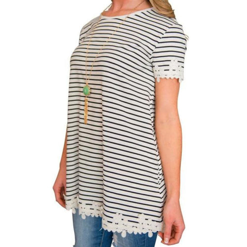 KoreanSexy Women Short Sleeve Splice Tops Shirt Lace EF8
