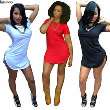 Women Sexy Tops Vestidos Casual Short Sleeve Solid Side Slit T Shirt Party Bodycon Mini Night Club Dresses Plus Size EF8