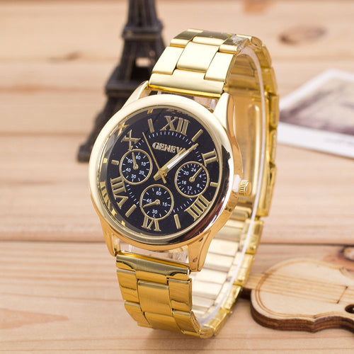 fashion geneva watch women dress watches Roman Numerals Quartz Stainless Steel Wrist Watch Fast Shipping EF8
