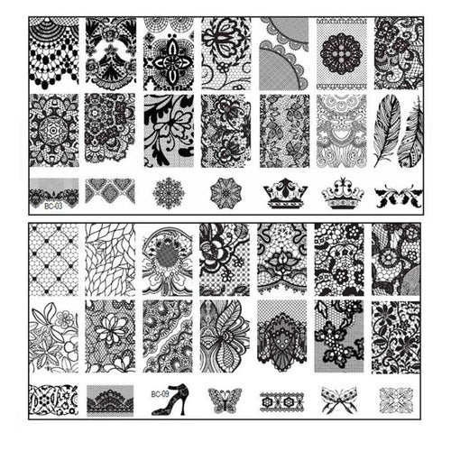 2pc Lace Flowers Nail Art Stamp Stamping Image Plate 6*12cm Stainless Steel Nail Template Manicure Stencil Tools EF8
