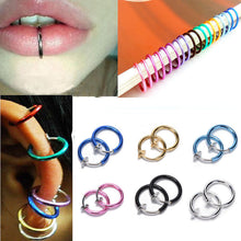 2Pcs Tongue Ring Goth Punk Clip On Fake Piercing Body Nose Lip Rings Hoop Ear Tongue Ring EF8