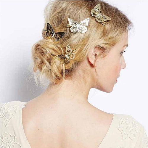 2Pcs gold hollow out bow butterfly barrette hair pins hair clip accessories daughter gift girls headpiece EF8