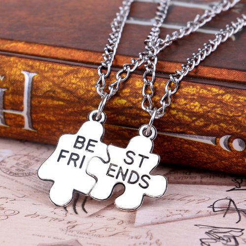 2pc Silver Best Friend Puzzle Necklace For Women Fine Jewelry Friendship Necklace EF8