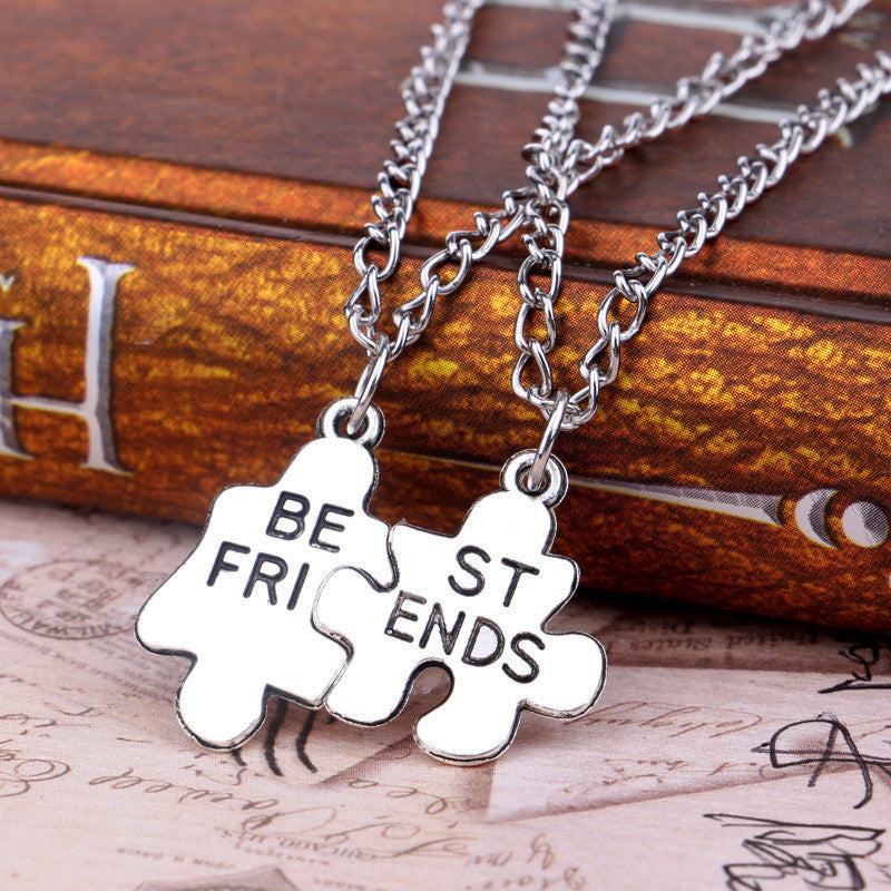 2pc Silver Best Friend Puzzle Necklace For Women Fine Jewelry Friendship Necklace EF8