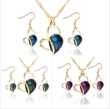 3 Color Necklace Earrings Heart Love Crystal Rhinestone Gem Party Jewelry Sets For Women Jewelry Set EF8