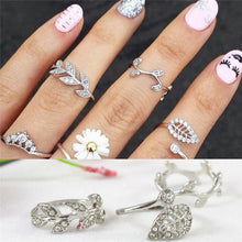 3 pc Gold Silver Sweet Rhinestone Leaf Knuckle Top of Finger Rings for women midi ring set EF8