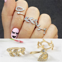 3 pc Gold Silver Sweet Rhinestone Leaf Knuckle Top of Finger Rings for women midi ring set EF8