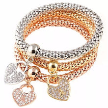 3Pcs Gold Filled Heart Charm Elastic Bracelets For Womens Bracelet Cute Multilayer Bangles EF8