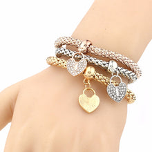 3Pcs Gold Filled Heart Charm Elastic Bracelets For Womens Bracelet Cute Multilayer Bangles EF8