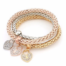 3Pcs Gold Filled Heart Charm Elastic Bracelets For Womens Bracelet Cute Multilayer Bangles EF8