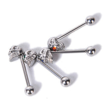 4Pcs 316L Stainless Steel CZ Gem Punk Skull Tongue Ring Barbell Piercing Body Jewelry EF8