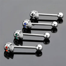 4Pcs 316L Stainless Steel CZ Gem Punk Skull Tongue Ring Barbell Piercing Body Jewelry EF8
