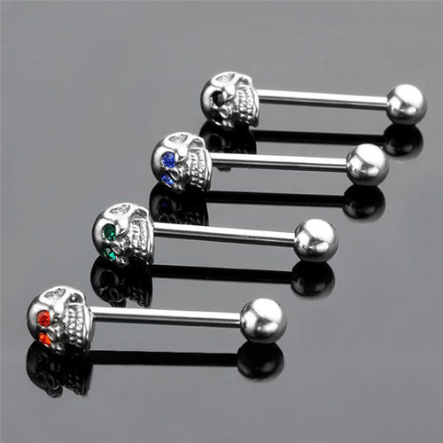 4Pcs 316L Stainless Steel CZ Gem Punk Skull Tongue Ring Barbell Piercing Body Jewelry EF8
