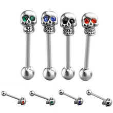 4Pcs 316L Stainless Steel CZ Gem Punk Skull Tongue Ring Barbell Piercing Body Jewelry EF8