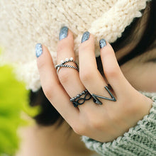 4pc Punk Women Black Silver Above B  Midi Knuckle Ring Women jewelry EF8