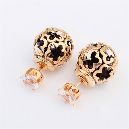 5 Colors Double Side Pearl Stud Earrings For Women Pierced Crystal Earings For Women Elegant Jewelry EF8