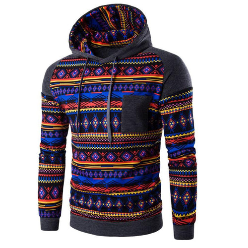 5 Colors Slim Hoodies Men Sweatshirt Retro Long Sleeve Pullover Hooded SportswearPrint Fleece Tracksuit Plus Size EF8